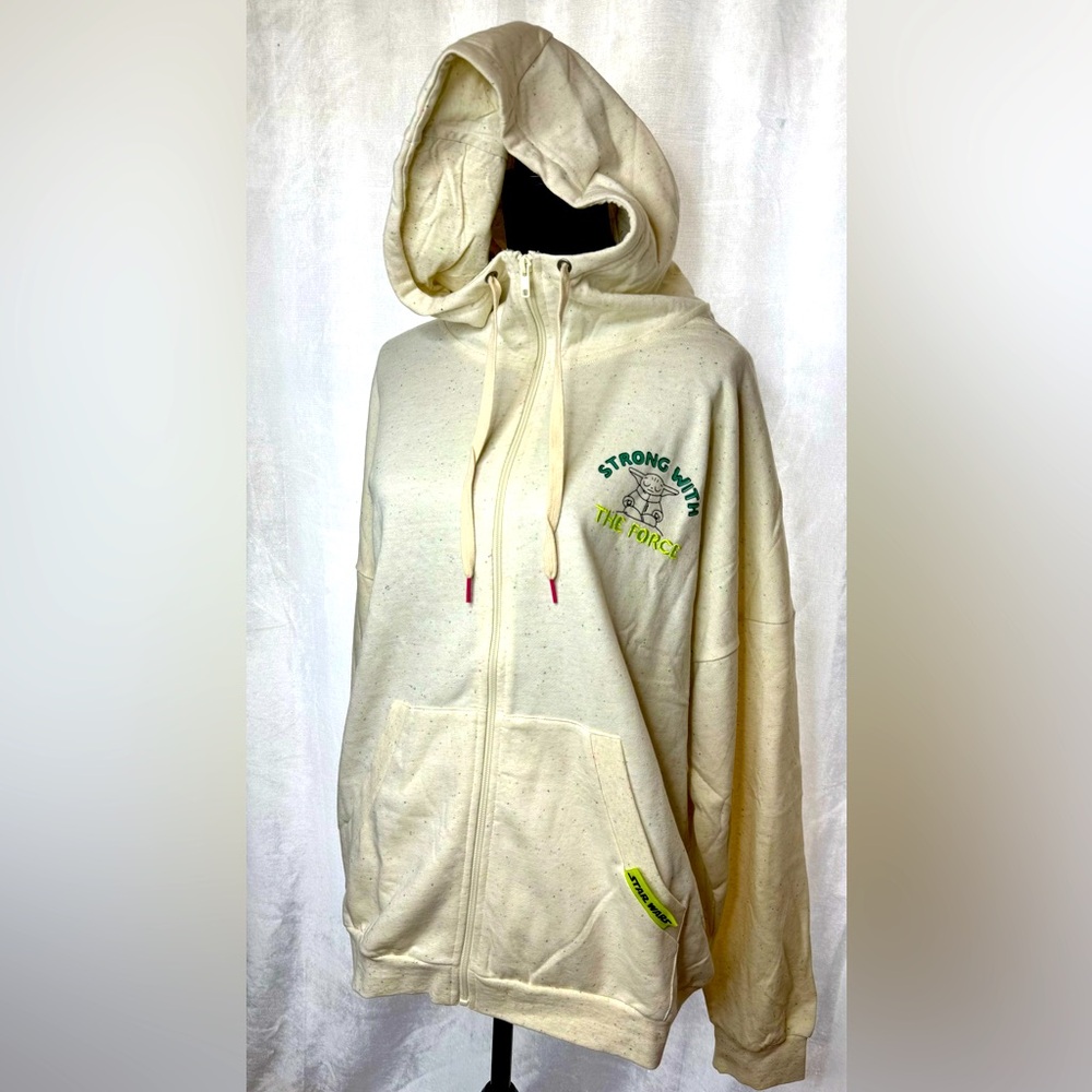NWT Star Wars Hoodie Adult L Beige Grogu “Strong with the Force” Disney